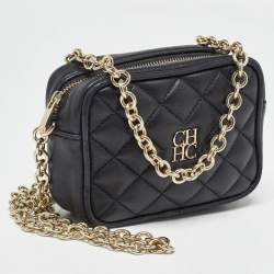 Carolina Herrera Black Quilted Leather Mini Chain Crossbody Bag 