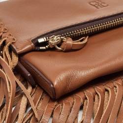 Carolina Herrera Brown Leather Fringe Detachable Crossbody Bag