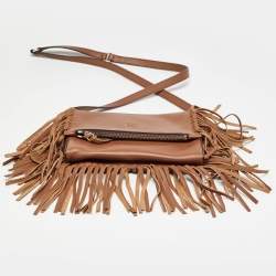 Carolina Herrera Brown Leather Fringe Detachable Crossbody Bag