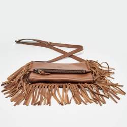 Carolina Herrera Brown Leather Fringe Detachable Crossbody Bag