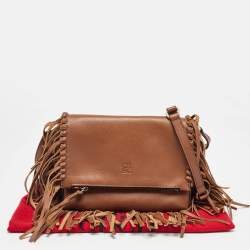 Carolina Herrera Brown Leather Fringe Detachable Crossbody Bag