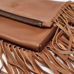 Carolina Herrera Brown Leather Fringe Detachable Crossbody Bag