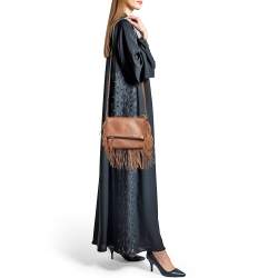 Carolina Herrera Brown Leather Fringe Detachable Crossbody Bag