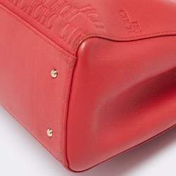 Carolina Herrera Red Monogram Embossed Leather Duchess Tote