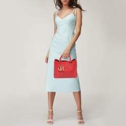 Carolina Herrera Red Monogram Embossed Leather Duchess Tote