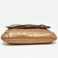 Carolina Herrera Gold Monogram Leather Audrey Shoulder Bag