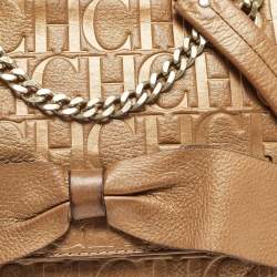 Carolina Herrera Gold Monogram Leather Audrey Shoulder Bag