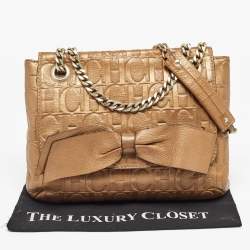 Carolina Herrera Gold Monogram Leather Audrey Shoulder Bag