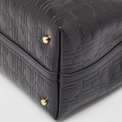 مملوكة مسبقًا Carolina Herrera Black Monogram Embossed Leather Small Matryoshka Locked Tote