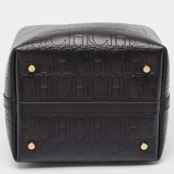 مملوكة مسبقًا Carolina Herrera Black Monogram Embossed Leather Small Matryoshka Locked Tote