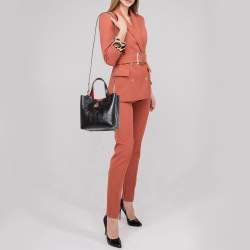 مملوكة مسبقًا Carolina Herrera Black Monogram Embossed Leather Small Matryoshka Locked Tote