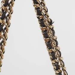 Carolina Herrera Black Quilted Textured Patent Leather Flap Chain Shoulder Bag