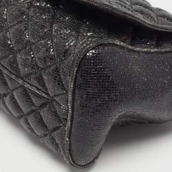Carolina Herrera Black Quilted Textured Patent Leather Flap Chain Shoulder Bag