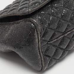 Carolina Herrera Black Quilted Textured Patent Leather Flap Chain Shoulder Bag