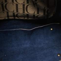 Pre Owned Carolina Herrera Blue/Beige Monogram Embossed Leather Andy Tote