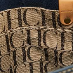 Pre Owned Carolina Herrera Blue/Beige Monogram Embossed Leather Andy Tote