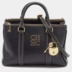 Carolina Herrera Dark Blue Leather Matteo Tote