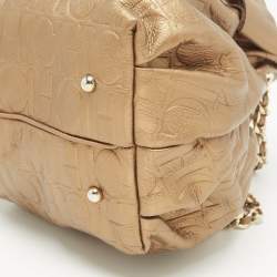 Carolina Herrera Gold Monogram Embossed Leather Bow Bucket Bag