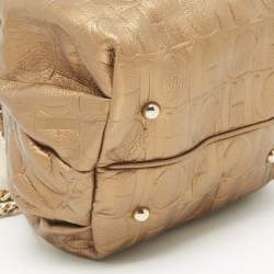 Carolina Herrera Gold Monogram Embossed Leather Bow Bucket Bag