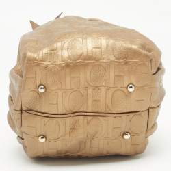 Carolina Herrera Gold Monogram Embossed Leather Bow Bucket Bag