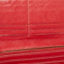 Carolina Herrera Red Monogram Embossed Leather Flap Continental Wallet