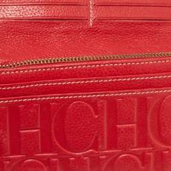 Carolina Herrera Red Monogram Embossed Leather Flap Continental Wallet