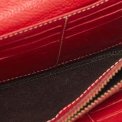 Carolina Herrera Red Monogram Embossed Leather Flap Continental Wallet