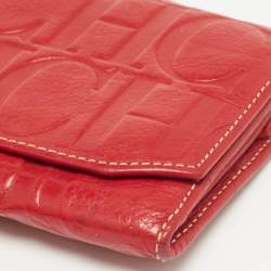 Carolina Herrera Red Monogram Embossed Leather Flap Continental Wallet