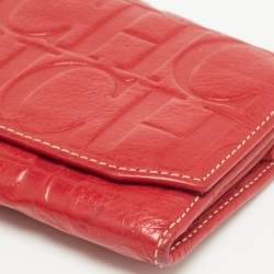 Carolina Herrera Red Monogram Embossed Leather Flap Continental Wallet