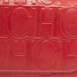 Carolina Herrera Red Monogram Embossed Leather Flap Continental Wallet