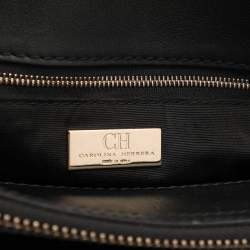 Pre Owned CH Carolina Herrera Blue Nubuck and Leather Zip Tote
