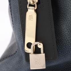 Pre Owned CH Carolina Herrera Blue Nubuck and Leather Zip Tote
