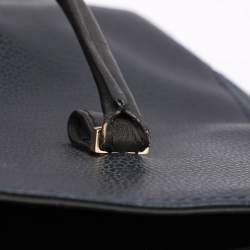 Pre Owned CH Carolina Herrera Blue Nubuck and Leather Zip Tote