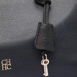 Pre Owned CH Carolina Herrera Blue Nubuck and Leather Zip Tote