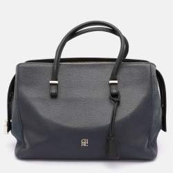 Pre Owned CH Carolina Herrera Blue Nubuck and Leather Zip Tote