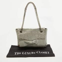 Pre Owned Carolina Herrera Grey Monogram Embossed Leather Audrey Flap Shoulder Bag