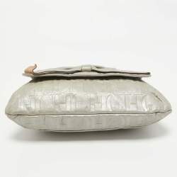 Pre Owned Carolina Herrera Grey Monogram Embossed Leather Audrey Flap Shoulder Bag