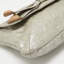 Pre Owned Carolina Herrera Grey Monogram Embossed Leather Audrey Flap Shoulder Bag