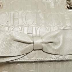 Pre Owned Carolina Herrera Grey Monogram Embossed Leather Audrey Flap Shoulder Bag