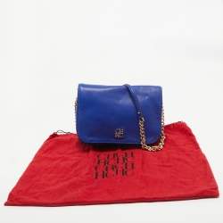 Carolina Herrera Blue Leather New Baltazar Flap Shoulder Bag