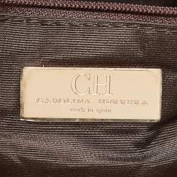 Carolina Herrera Cream/Brown Monogram Coated Canvas and Leather Chain Tote