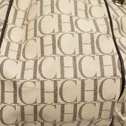 Carolina Herrera Cream/Brown Monogram Coated Canvas and Leather Chain Tote