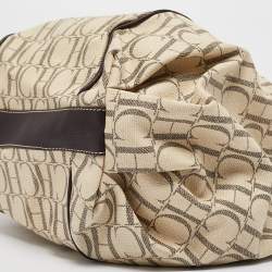 Carolina Herrera Cream/Brown Monogram Coated Canvas and Leather Chain Tote