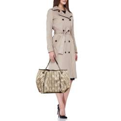 Carolina Herrera Cream/Brown Monogram Coated Canvas and Leather Chain Tote