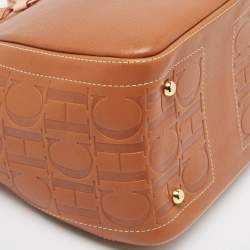 Carolina Herrera Brown Monogram Embossed Leather Small Andy Bucket Bag