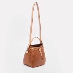 Carolina Herrera Brown Monogram Embossed Leather Small Andy Bucket Bag