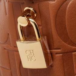 Carolina Herrera Brown Monogram Embossed Leather Small Andy Bucket Bag