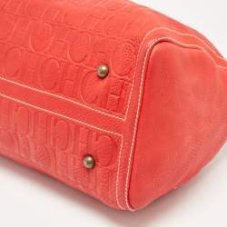 Carolina Herrera Red Monogram Embossed Leather Large Andy Boston Bag