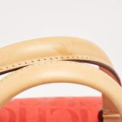 Carolina Herrera Red Monogram Embossed Leather Large Andy Boston Bag