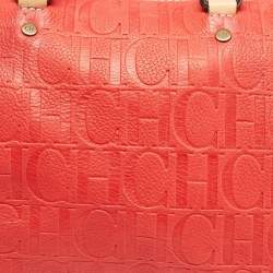 Carolina Herrera Red Monogram Embossed Leather Large Andy Boston Bag